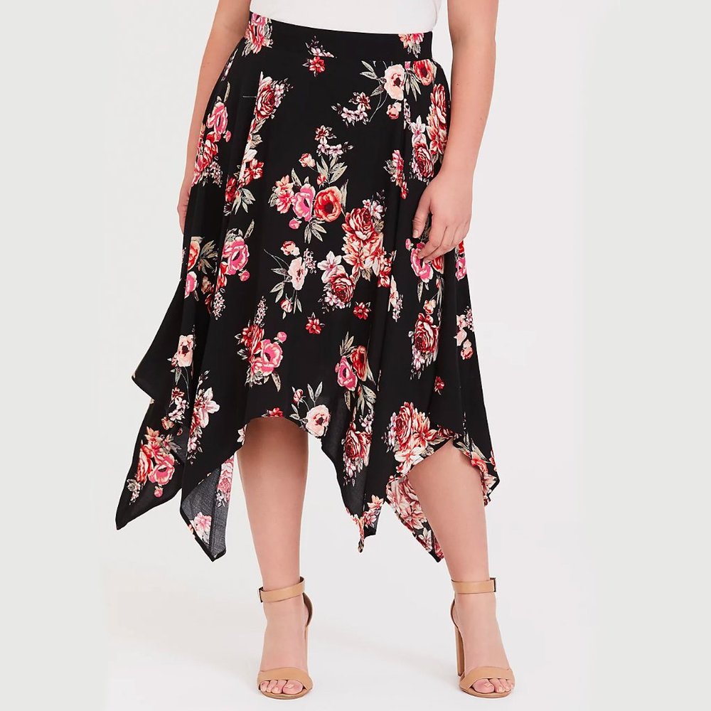 Black Floral Handkerchief Maxi Skirt